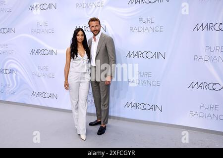 Amira Pocher e Christian Dueren bei der Marc Cain Pure Radiance Modenschau am 2.07.2024 im Rahmen der Fashion Week Berlin im Kolonnade mit Triumphto Foto Stock