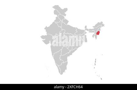 Manipur Political map1, Stato dell'India, Repubblica dell'India, governo, mappa politica, mappa moderna, bandiera indiana, illustrazione vettoriale Illustrazione Vettoriale