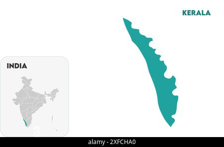 Kerala State Map1, Stato dell'India, Repubblica dell'India, governo, mappa politica, mappa moderna, bandiera indiana, illustrazione vettoriale Illustrazione Vettoriale