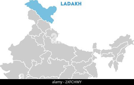 Ladakh Map on focused s1, Stato dell'India, Repubblica dell'India, governo, mappa politica, mappa moderna, bandiera indiana, illustrazione vettoriale Illustrazione Vettoriale