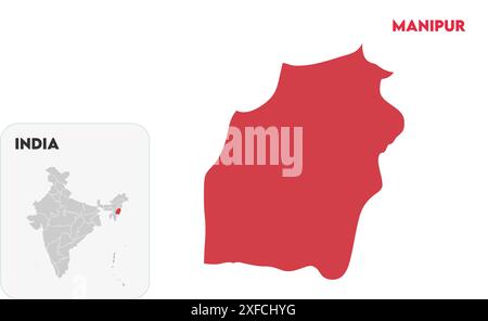 Manipur State Map1, Stato dell'India, Repubblica dell'India, governo, mappa politica, mappa moderna, bandiera indiana, illustrazione vettoriale Illustrazione Vettoriale