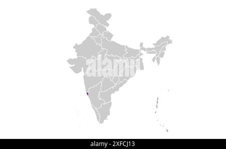 Goa Political map1, Stato dell'India, Repubblica dell'India, governo, mappa politica, mappa moderna, bandiera indiana, illustrazione vettoriale Illustrazione Vettoriale