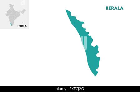 Kerala administrative map1, Stato dell'India, Repubblica dell'India, governo, mappa politica, mappa moderna, bandiera indiana, illustrazione vettoriale Illustrazione Vettoriale