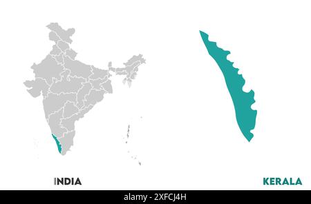 Kerala Map1, Stato dell'India, Repubblica dell'India, governo, mappa politica, mappa moderna, bandiera indiana, illustrazione vettoriale Illustrazione Vettoriale