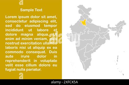 Haryana MAP template1, Stato dell'India, Repubblica dell'India, governo, mappa politica, mappa moderna, bandiera indiana, illustrazione vettoriale Illustrazione Vettoriale