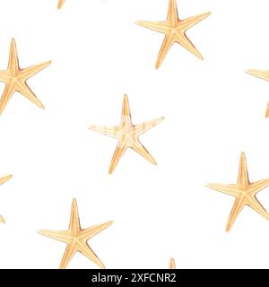 Stelle marine Acquerello sotto il mare disegnato a mano senza cuciture. Per tessuti, tessuti, vestiti per bambini, carta da parati, design per spiagge marine. Foto Stock