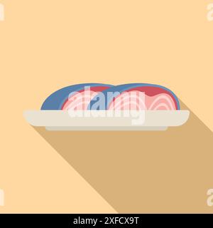 Illustrazione minimalista di due filetti di salmone stesi su un piatto, che rappresentano un'alimentazione sana e una cena raffinata Illustrazione Vettoriale