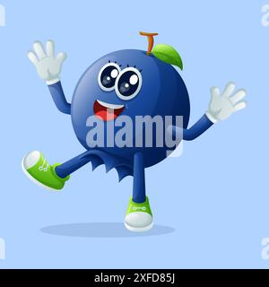 Simpatico personaggio di mirtillo sorridente con un'espressione felice. Perfetto per bambini, merchandising e adesivi Illustrazione Vettoriale