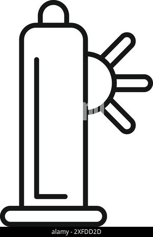 La crema solare è in piedi sulla spiaggia sotto il sole splendente Illustrazione Vettoriale