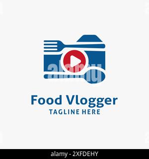 Posate e macchina fotografica per il design del logo vlogger alimentare Illustrazione Vettoriale