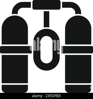 Icona di glifo nera per la doppia bombola di ossigeno collegata a tubo e valvola per immersioni subacquee Illustrazione Vettoriale
