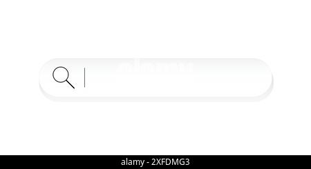 Concetto di ricerca del browser online. Pulsante di ricerca su un'interfaccia olografica virtuale, barra su sfondo grigio Illustrazione Vettoriale