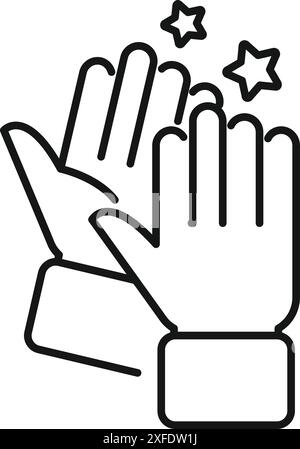 Due mani applaudono, creando stelle brillanti con uno stile minimalista Illustrazione Vettoriale