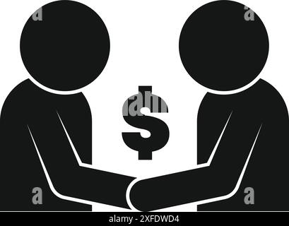Due uomini d'affari che stringono la mano con un segno di un dollaro tra di loro, che rappresenta un accordo commerciale di successo Illustrazione Vettoriale