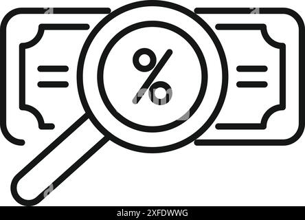 La lente d'ingrandimento si concentra sul simbolo percentuale di una banconota, che rappresenta il concetto di ritorno sull'investimento Illustrazione Vettoriale
