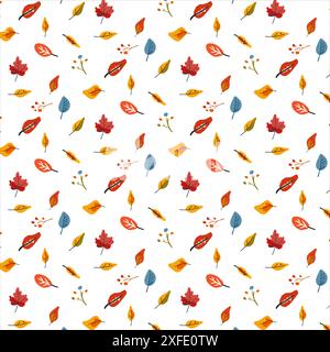 Ramificazione autunnale senza cuciture. Impianto. Foglie colorate. Ornamento in stile scandinavo. Annegare la mano. Illustrazione vettoriale piatta Illustrazione Vettoriale