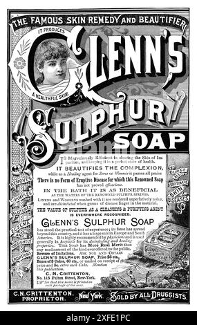 1886 pubblicità statunitense per Glenn's Sulphur Soap. Foto Stock