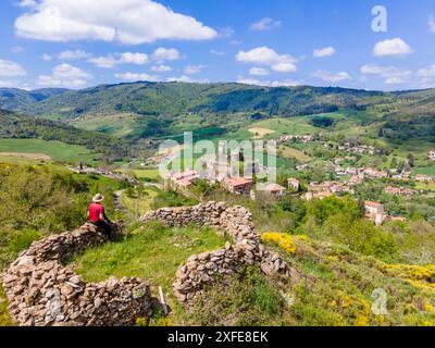 Francia, alta Loira, Saint Ilpize, castello e cappella, Allier Valley Foto Stock