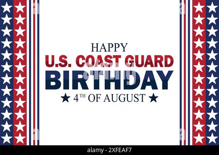 Carta da parati per il compleanno della Guardia Costiera degli Stati Uniti con forme e tipografia, striscione, cartolina, poster, modello. Buon compleanno della Guardia Costiera americana, contesto Illustrazione Vettoriale