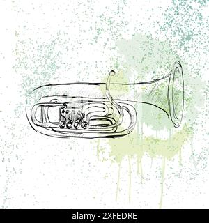 tuba disegnata a mano su sfondo chiaro Illustrazione Vettoriale