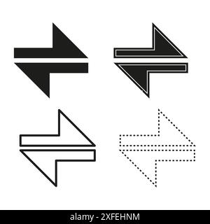 Raccolta icone freccia. Vari stili in bianco e nero. Frecce vettoriali geometriche. Simboli direzionali. Illustrazione Vettoriale