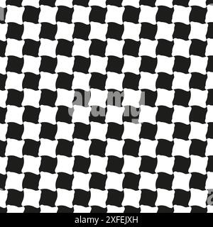Schema a scacchiera astratto. Quadrati bianchi e neri. Design geometrico irregolare. Sfondo vettoriale uniforme. Illustrazione Vettoriale