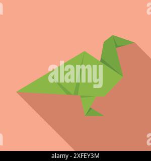 Uccello di origami verde su sfondo rosa, animale di carta artigianale Illustrazione Vettoriale