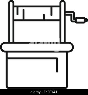 Semplice disegno minimale di un pozzo d'acqua con un secchio appeso al bordo della pietra Illustrazione Vettoriale