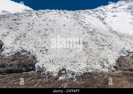 Il ghiacciaio di Karola è uno dei ghiacciai più belli del Tibet. Si trova tra la Prefettura di Lhokha e la Prefettura di Shigatse - Tibet Foto Stock