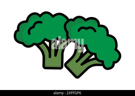 Icona dei broccoli. icona relativa alle verdure, mangiare sano o vegetariano. stile icona contorno colorato. illustrazione vettoriale degli elementi nutrizionali Illustrazione Vettoriale