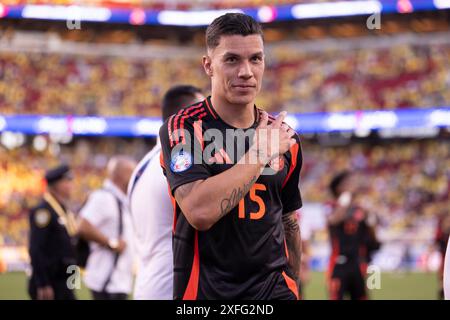 Saint Clara, Stati Uniti. 3 luglio 2024. Mateus Uribe della Colombia dopo la partita tra Brasile e Colombia nella fase a gironi della Copa America CONMEBOL all'Estadio Levis di Santa Clara, CALIFORNIA, Stati Uniti (Richard Callis/SPP) crediti: SPP Sport Press Photo. /Alamy Live News Foto Stock