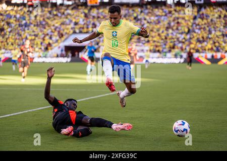 Saint Clara, Stati Uniti. 3 luglio 2024. Rodrygo del Brasile durante la partita tra Brasile e Colombia nella fase a gironi della Copa America CONMEBOL all'Estadio Levis di Santa Clara, CALIFORNIA, Stati Uniti (Richard Callis/SPP) crediti: SPP Sport Press Photo. /Alamy Live News Foto Stock