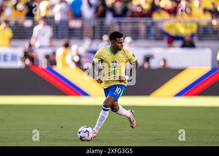 Saint Clara, Stati Uniti. 3 luglio 2024. Rodrygo del Brasile durante la partita tra Brasile e Colombia nella fase a gironi della Copa America CONMEBOL all'Estadio Levis di Santa Clara, CALIFORNIA, Stati Uniti (Richard Callis/SPP) crediti: SPP Sport Press Photo. /Alamy Live News Foto Stock