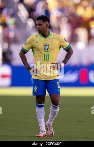 Saint Clara, Stati Uniti. 3 luglio 2024. Rodrygo del Brasile durante la partita tra Brasile e Colombia nella fase a gironi della Copa America CONMEBOL all'Estadio Levis di Santa Clara, CALIFORNIA, Stati Uniti (Richard Callis/SPP) crediti: SPP Sport Press Photo. /Alamy Live News Foto Stock