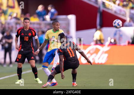 Saint Clara, Stati Uniti. 3 luglio 2024. Raphinha del Brasile durante la partita tra Brasile e Colombia nella fase a gironi della Copa America CONMEBOL all'Estadio Levis di Santa Clara, CA, Stati Uniti (Richard Callis/SPP) crediti: SPP Sport Press Photo. /Alamy Live News Foto Stock