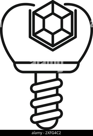 Impianto dentale che si collega con la corona mediante collegamento esagonale, stile line art Illustrazione Vettoriale
