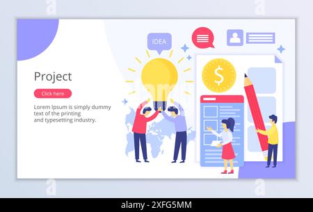 Modello creativo del sito Web del concetto di progetto, illustrazione vettoriale di design piatto moderno, per la grafica e il web design Illustrazione Vettoriale