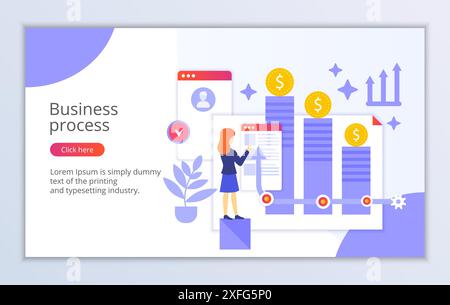 Modello creativo del sito Web del concetto di processo aziendale, illustrazione vettoriale di design piatto moderno Illustrazione Vettoriale