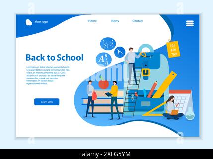 Concetto di ritorno a scuola, modello di sito Web, illustrazione vettoriale in stile isometrico 3D. Illustrazione Vettoriale
