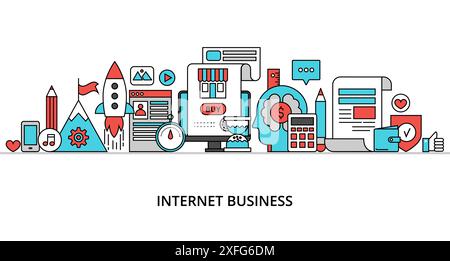Concetto di business su Internet, design moderno e sottile, illustrazione vettoriale, per grafica e web design Illustrazione Vettoriale