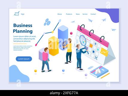 Modello creativo del sito Web del concetto di pianificazione aziendale, illustrazione vettoriale isometrica 3D. Illustrazione Vettoriale