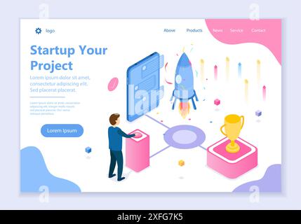 Concetto di avvio del progetto, modello di sito Web creativo, illustrazione vettoriale di design piatto moderno, per la grafica e il web design Illustrazione Vettoriale