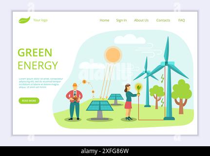 Concetto di energia verde, generazione e risparmio di energia verde, modello di sito Web, moderna illustrazione vettoriale di design a linea piatta, per la grafica e il web design Illustrazione Vettoriale