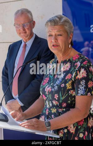 Lisboa, Portogallo. 3 luglio 2024. Lisbona, 03/07/2024 - Ylva Johansson, Commissario europeo per gli affari interni, in occasione della solenne inaugurazione della nuova Agenzia dell'Unione europea per le droghe (EUDA), il nuovo nome dell'Osservatorio europeo delle droghe e delle tossicodipendenze, ora trasformato in agenzia. Crediti: Atlantico Press/Alamy Live News Foto Stock