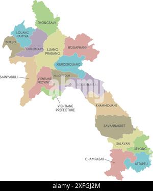 Mappa regionale vettoriale del Laos con province o territori e divisioni amministrative. Livelli modificabili ed etichettati in modo chiaro. Illustrazione Vettoriale
