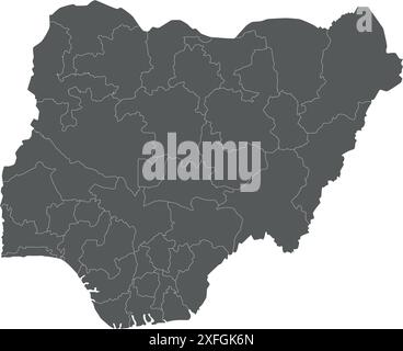 Mappa vettoriale regionale vuota della Nigeria con gli stati e le divisioni amministrative. Livelli modificabili ed etichettati in modo chiaro. Illustrazione Vettoriale