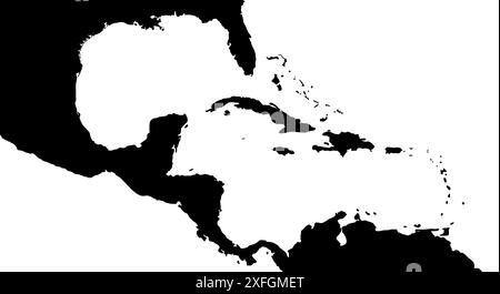 Illustrazione vettoriale della mappa del Mar dei Caraibi con parte degli Stati Uniti, del Messico e delle isole di Cuba, Porto Rico e Antille Foto Stock