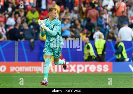 Monaco, Germania. 2 luglio 2024. Monaco di Baviera, Germania, 2 luglio 2024: Bart Verbruggen durante il round UEFA EURO 2024 dell'ultima partita di calcio tra Romania e Paesi Bassi all'Arena Monaco di Baviera, Germania. (Sven Beyrich/SPP) credito: SPP Sport Press Photo. /Alamy Live News Foto Stock