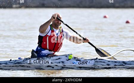 Seghedino. Ungheria. 10 maggio 2024. La Coppa del mondo di canoa 2024 ICF e i Campionati del mondo di Paracanoe. Parco acquatico olimpico di Szeged. Edward Clifton (GBR) durante i Campionati del mondo di Szeged, Ungheria. Foto Stock