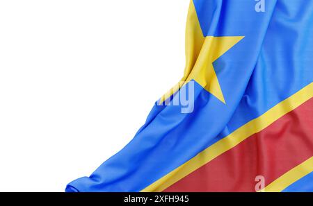 Bandiera della Repubblica Democratica del Congo con spazio vuoto sulla sinistra. Isolato. Rendering 3D. Foto Stock